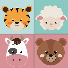 Картина за номерами Strateg ПРЕМІУМ Мордочки тварин з лаком та з рівнем розміром 30х30 см (ES-0839) - 1 - smarttoys.com.ua