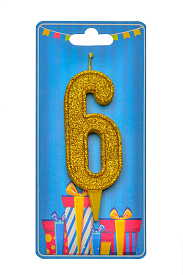 Свічка для торта  "Цифра 6" золото блиск - 1 - smarttoys.com.ua