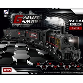 Залізниця 19060-5 103-78см, локомотив, пара/дим,2 вагони,мет.+пласт.,муз.,світло,бат.,кор.,35-28-7см - 1 - smarttoys.com.ua