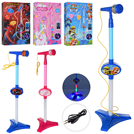 Мікрофон HD-8831-33-34 на підставці, MP3, 3 види, муз., світло, бат., кор., 21-32-6 см. - 1 - smarttoys.com.ua