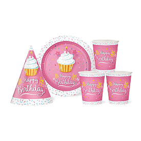 Набір посуду з ковпачками "Happy Birthday" кексик на 10 осіб - 1 - smarttoys.com.ua