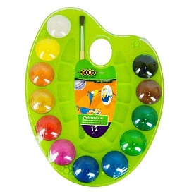 Акварельні фарби на палітрі, 12 кольорів, натуральний пензель, салатова - 1 - smarttoys.com.ua