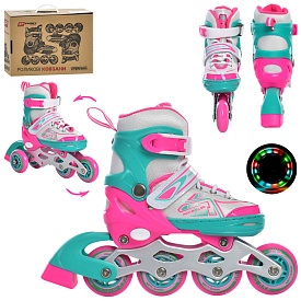 Ролики A 4148-XS-PBL (27-30) розсув.,шнур.+бакля,ал.рама,колПУ,64мм,1світ.,комбо,рожев.,кор.,34,5-27 - 1 - smarttoys.com.ua