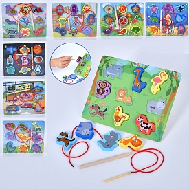 Дерев'яна іграшка Рамка-вкладиш MD 1995 3в1(шнурівка,риболовля-магнитна),1вудка,8видів,кул.,22,5-18- - 1 - smarttoys.com.ua