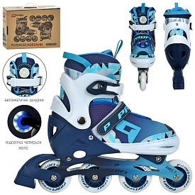 Ролики A4156-L-BL (39-42) розсувні,шнурівка+бакля,алюм.рама,ABEC-7,колеса ПУ70мм,світло,зібрані,сині - 1 - smarttoys.com.ua