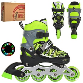 Ролики A 4139-S-GR (31-34) розсув.,шнур.+бакля,ал.рама,кол.ПУ64мм,1 світло,зелений,кор.,35-28-10,5см - 1 - smarttoys.com.ua