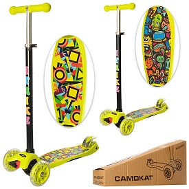 Самокат JR 3-055-GR1 MAXI,сталь+пласт.,кол.3шт.ПВХ-св,2пер.120мм,кермо,подніж.,малюн.,мікс,зелений. - 1 - smarttoys.com.ua