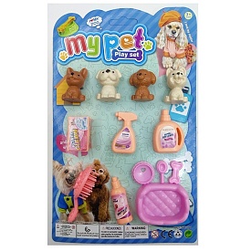 Фігурки для гри 999B-2 (224шт) набір тварин 4шт(собака) 4см, аксесуари, на листі, 15,5-25-3см - 1 - smarttoys.com.ua