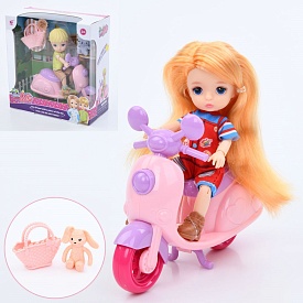Лялька 91069-A-B шарнірна, мотоцикл, тварина, сумка, 2 види (хлопчик, дівчинка), кор., 17-18-8 см. - 1 - smarttoys.com.ua