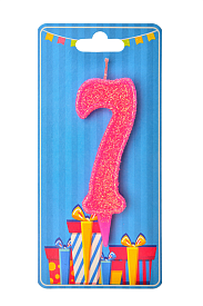 Свічка для торта  "Цифра 7" рожева блиск - 1 - smarttoys.com.ua