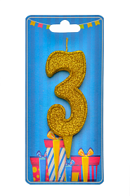 Свічка для торта  "Цифра 3" золото блиск - 1 - smarttoys.com.ua