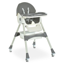 Стільчик M 6302 Gray для годування, складний, 5-ти точ.рем., екошкіра, регул.підніжка, сірий - 1 - smarttoys.com.ua