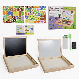 Дерев'яна магнітна дошка 16057 (36) "WToys", магніти, фломастер, губка для стирання, крейда, в коробці - 1 - smarttoys.com.ua