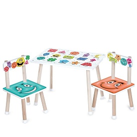 Столик M 501-4 2 стільчика, дерев'яний, фігури, емоції - 1 - smarttoys.com.ua
