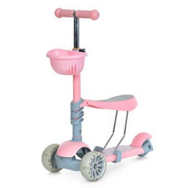Самокат JR3-183-P 3в1(біговел)метал+пластик,3колесаПУ,2колеса.кермо(3полож)підніжка.корзина.рожевий. - 1 - smarttoys.com.ua