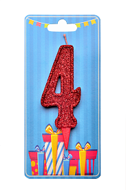 Свічка для торта  "Цифра 4" червона блиск - 1 - smarttoys.com.ua
