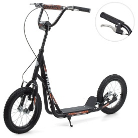 Самокат SR 2-045-1-B дорослий, сталь, 2 колеса-гума 14 д., ручне гальмо, підніжка 28-11см., чорний. - 1 - smarttoys.com.ua