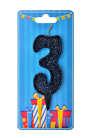 Свічка для торта  "Цифра 3" чорна блиск - 1 - smarttoys.com.ua