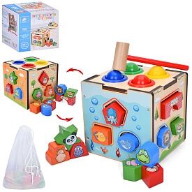 Дерев'яна іграшка Центр розвиваючий MD 0828 куб,сортер,фігури 12шт.,стукалка,кульки 4шт,молоток,кор. - 1 - smarttoys.com.ua
