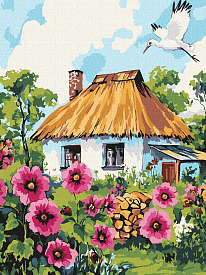 Набір для розпису по номерах "Мальви біля хати" 30x40см - 1 - smarttoys.com.ua