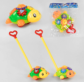 Каталка Черепашка 0391 (48/2) 2 види, з дзвіночком, з ручкою, в пакеті - 1 - smarttoys.com.ua