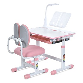 Парта M 6136-8 регул.висота, підставка для книги, лампа, рожевий - 1 - smarttoys.com.ua
