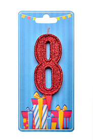 Свічка для торта  "Цифра 8" червона блиск - 1 - smarttoys.com.ua