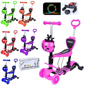 Самокат JR 3-049 MAXI,5в1(біговел),алюм.+пласт.,3колеса,2пер.ПУ120мм,світ.,підніжка,бампер,6кольорів - 1 - smarttoys.com.ua