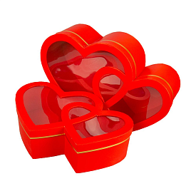 Подарункова коробка W3162 подвійне серце, червоне, 38x24x11.5cm/33.5x21.7x9.5cm  2шт. в наборі - 1 - smarttoys.com.ua