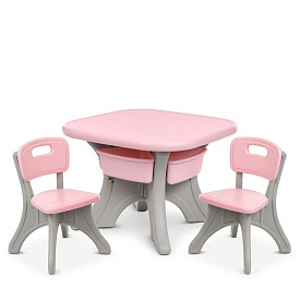 Столик NEW TABLE-8 69-69-50 см., 2 стільчика 34-33-50 см., пластик, сіро-рожевий. - 1 - smarttoys.com.ua