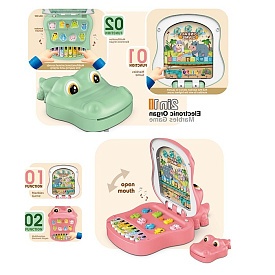 Піаніно 8871B бегемот,2в1,звуки тварин,змін.реж.,2 кольори,муз.(англ.),світло,бат.,кор.,33-23-10,5см - 1 - smarttoys.com.ua