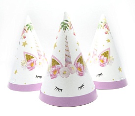 Ковпак святковий 15 см, "Єдиноріг на білому" упаковка 20 шт - 1 - smarttoys.com.ua