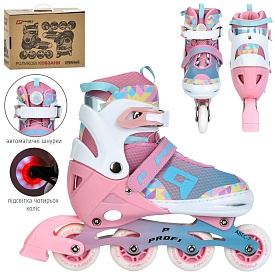 Ролики A4156-L-P (39-42) розсувні,шнурівка+бакля,алюм.рама,ABEC-7,колеса ПУ70мм,світло,кор.,рожевий  - 1 - smarttoys.com.ua