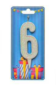Свічка для торта  "Цифра 6" біла блиск - 1 - smarttoys.com.ua