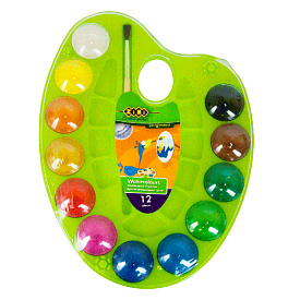 Акварельні фарби на палітрі, 12 кольорів, натуральний пензель, салатова - 1 - smarttoys.com.ua