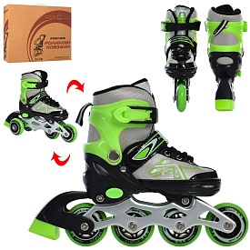 Ролики A 4148-XS-GR (27-30) розсув.,шнур.+бакля,ал.рама,кол.ПУ64мм-1світ.,комбо,зелений,кор.,34,5-27 - 1 - smarttoys.com.ua