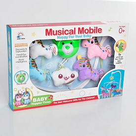 Карусель на ліжечко 699-1A заводна, підвіски-конячки/хмара (плюш), муз., 2 види, кор., 40-27-5 см. - 2 - smarttoys.com.ua