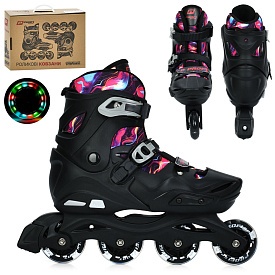 Ролики A4159-L-B (39-42) розсувні, бакля,пласт.рама,колеса 70мм,світло,зібрані,чорний,кор.,43-35-13с - 1 - smarttoys.com.ua