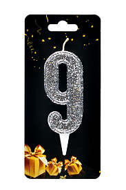 Свічка для торта  "Цифра 9" срібло магічне - 1 - smarttoys.com.ua