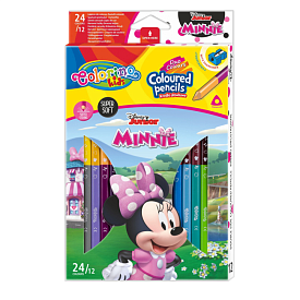 Олівці кольорові трикутні двосторонні 12 шт х 24 кол., чинка,  COLORINO/MINNIE/24/ - 1 - smarttoys.com.ua