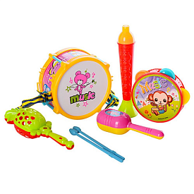 Музичні інструменти 3798-1 барабан, палички 2шт, бубон, маракаси, дудка, кул., 19-28-8 см. - 1 - smarttoys.com.ua