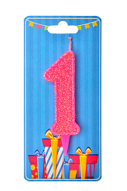 Свічка для торта  "Цифра 1" рожева блиск - 1 - smarttoys.com.ua