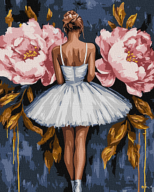 Набір для розпису по номерах "Балерина з рожевими півоніями з фарбами металiк extra" 40x50см - 1 - smarttoys.com.ua