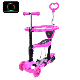 Самокат JR 3-103-P MAXI, 5в1(біговел),сталь+пласт,3кол,2 пер.ПУ116мм,світ,заднє 100мм,підніжка,рожев - 1 - smarttoys.com.ua