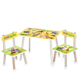 Столик M 501-11 2 стільчика, дерев'яний, зоопарк - 1 - smarttoys.com.ua