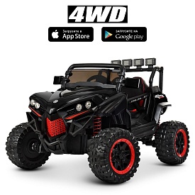 Джип M 3804EBLR-2-3 радіокер.2,4G, 4мотори, акум.12V10A, шкіра, колесаEVA, USB, MP3, SD, чорно-черв. - 1 - smarttoys.com.ua
