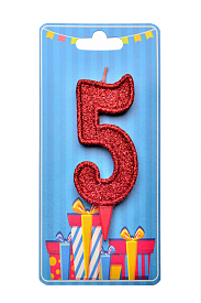 Свічка для торта  "Цифра 5" червона блиск - 1 - smarttoys.com.ua