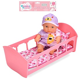 Ліжечко з лялькою C-02  пупс, ліжко, матрас, подушка, кул., 27-39-13,5 см. - 1 - smarttoys.com.ua