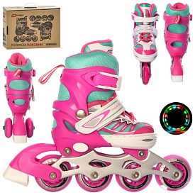 Ролики A 4122-XS-P(27-30) розсув,шнур+бакля,ал.рама,колПУ64мм,1світ,рожев.,комбо,кор.35-27,5-10,5см. - 1 - smarttoys.com.ua