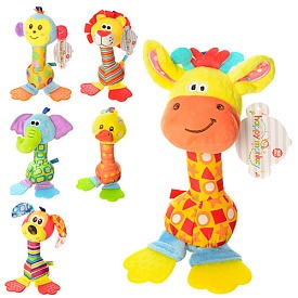 Брязкальце X11832 плюш, тварина, 6 видів, прорізувач, шарудить, муз., кул., 8-20-5см - 1 - smarttoys.com.ua